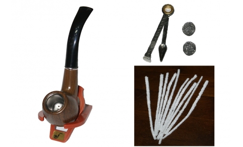 Pipa in legno con fornello in acciaio e accessori